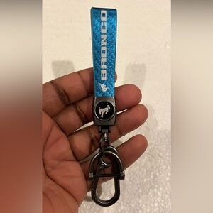 FORD BRONCO Carbon Fiber Carolina Panther Blue & White Leather Gray Keychain
